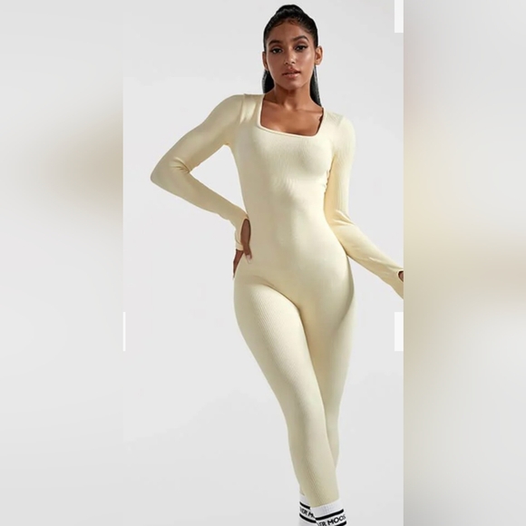 Mooslover Pants - MOOSLOVER sz XS/Small? Full Body Suit Sleeveless Ribbed Square Neckline Cream